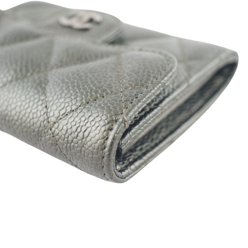 香奈兒 CHANEL 超稀有金屬墨綠色荔枝牛皮卡包 短夾 皮夾-10