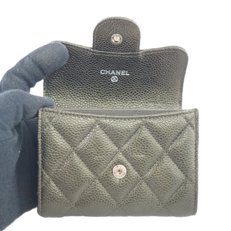 香奈兒 CHANEL 超稀有金屬墨綠色荔枝牛皮卡包 短夾 皮夾-11