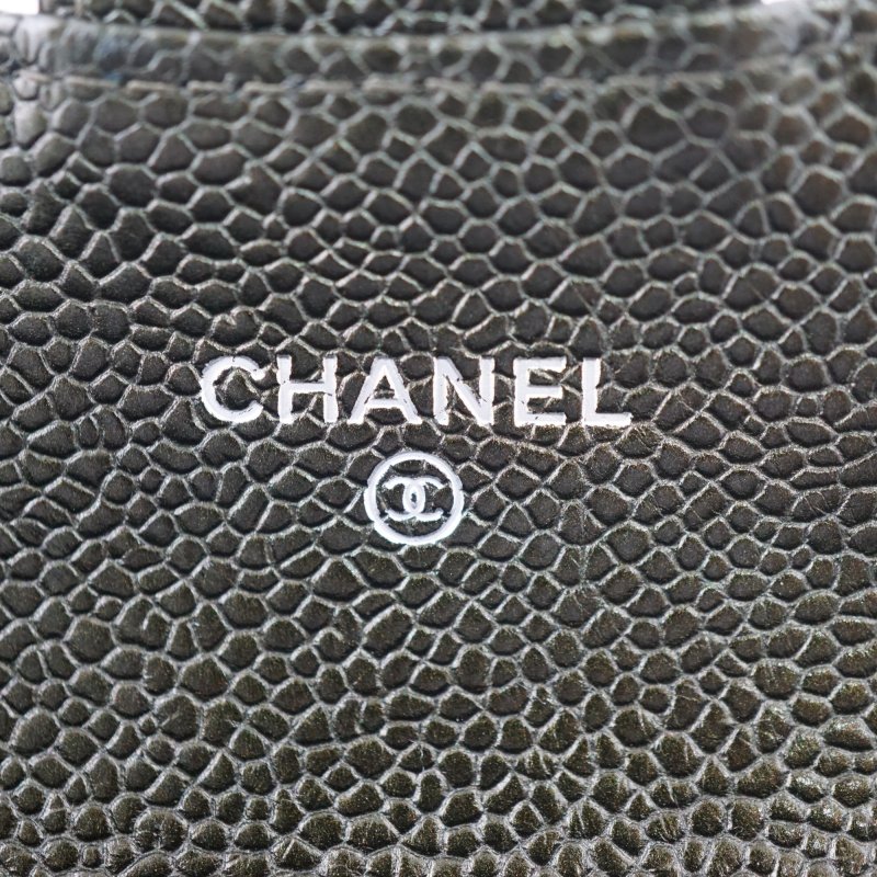 香奈兒 CHANEL 超稀有金屬墨綠色荔枝牛皮卡包 短夾 皮夾-13