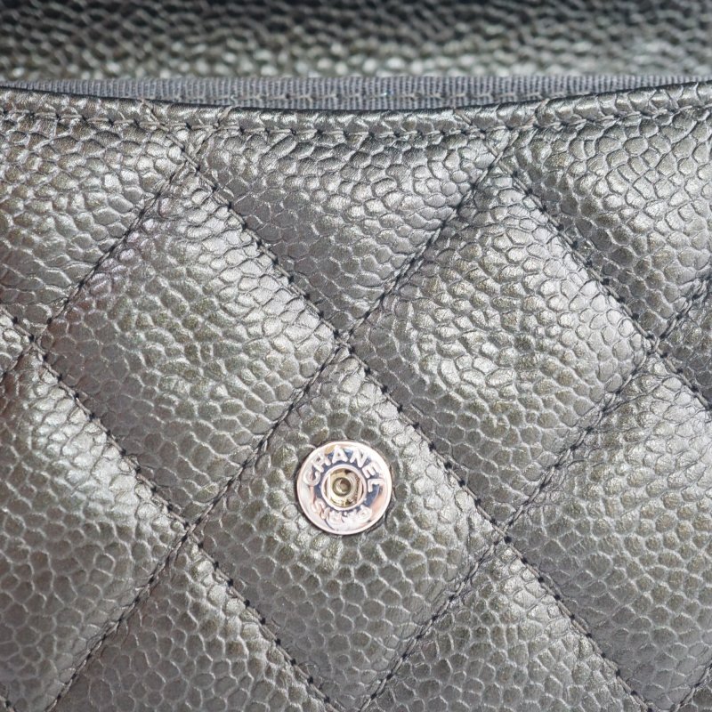 香奈兒 CHANEL 超稀有金屬墨綠色荔枝牛皮卡包 短夾 皮夾-17