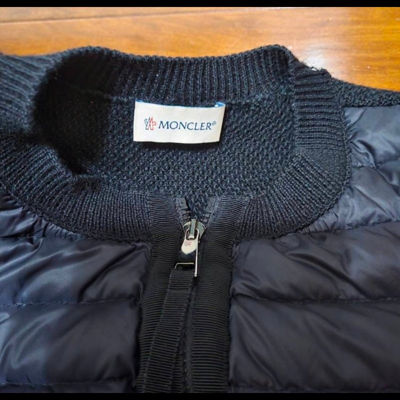 Moncler Cardigan經典款黑色拼接針織羽絨外套-3