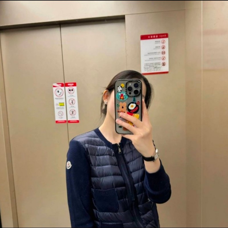 Moncler Cardigan經典款黑色拼接針織羽絨外套-10