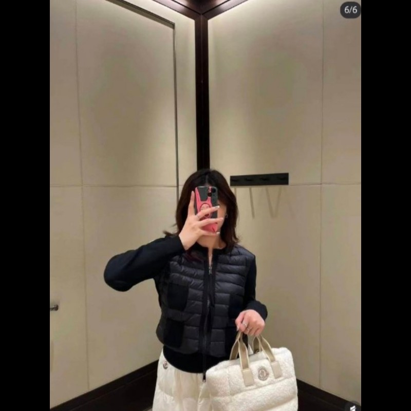 Moncler Cardigan經典款黑色拼接針織羽絨外套-11