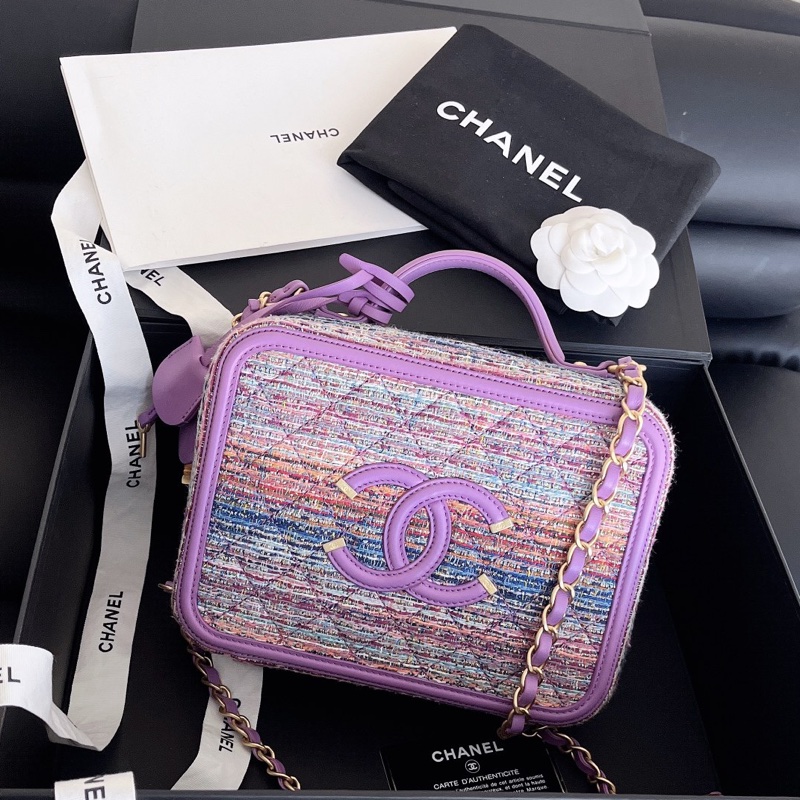 【近新閒置品】chanel 香奈兒香芋紫中號編織毛呢29開相機包手提肩背斜挎包鏈條包-0