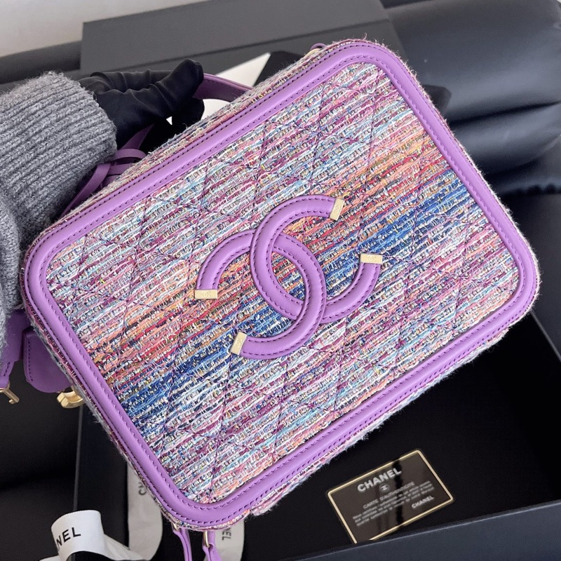 【近新閒置品】chanel 香奈兒香芋紫中號編織毛呢29開相機包手提肩背斜挎包鏈條包-1