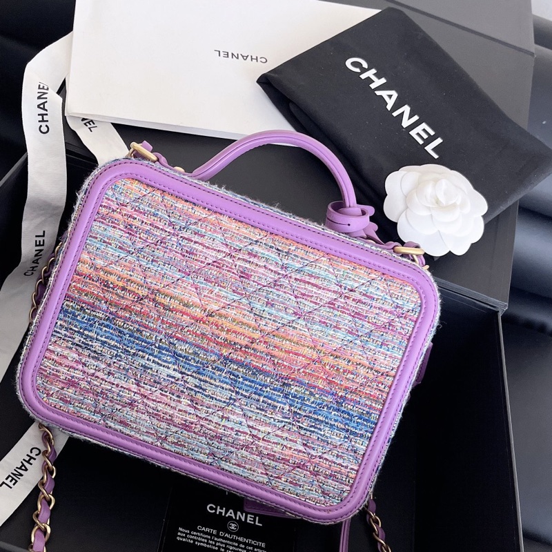 【近新閒置品】chanel 香奈兒香芋紫中號編織毛呢29開相機包手提肩背斜挎包鏈條包-2