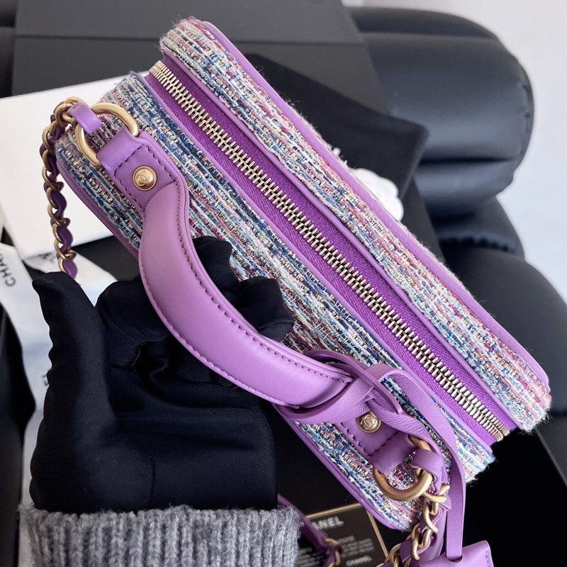 【近新閒置品】chanel 香奈兒香芋紫中號編織毛呢29開相機包手提肩背斜挎包鏈條包-3