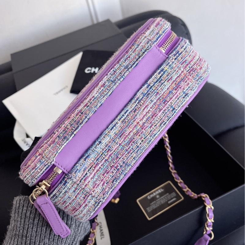 【近新閒置品】chanel 香奈兒香芋紫中號編織毛呢29開相機包手提肩背斜挎包鏈條包-4