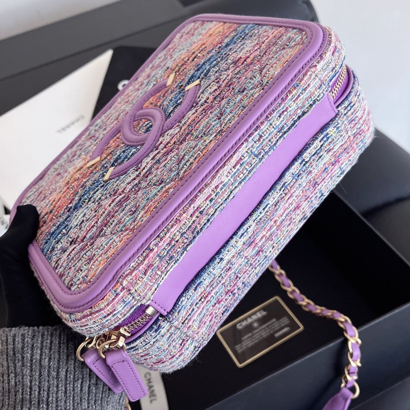 【近新閒置品】chanel 香奈兒香芋紫中號編織毛呢29開相機包手提肩背斜挎包鏈條包-5