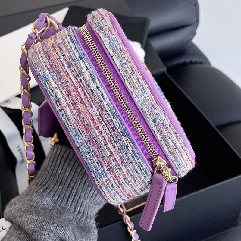 【近新閒置品】chanel 香奈兒香芋紫中號編織毛呢29開相機包手提肩背斜挎包鏈條包-6