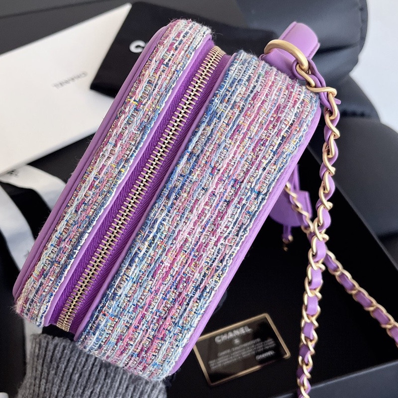 【近新閒置品】chanel 香奈兒香芋紫中號編織毛呢29開相機包手提肩背斜挎包鏈條包-7