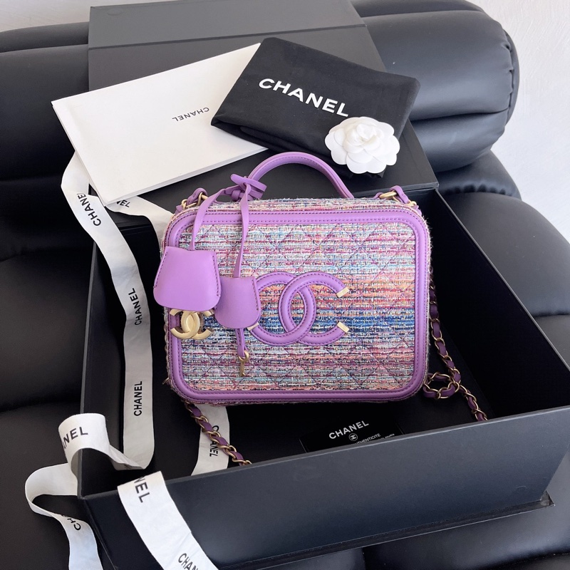 【近新閒置品】chanel 香奈兒香芋紫中號編織毛呢29開相機包手提肩背斜挎包鏈條包-8