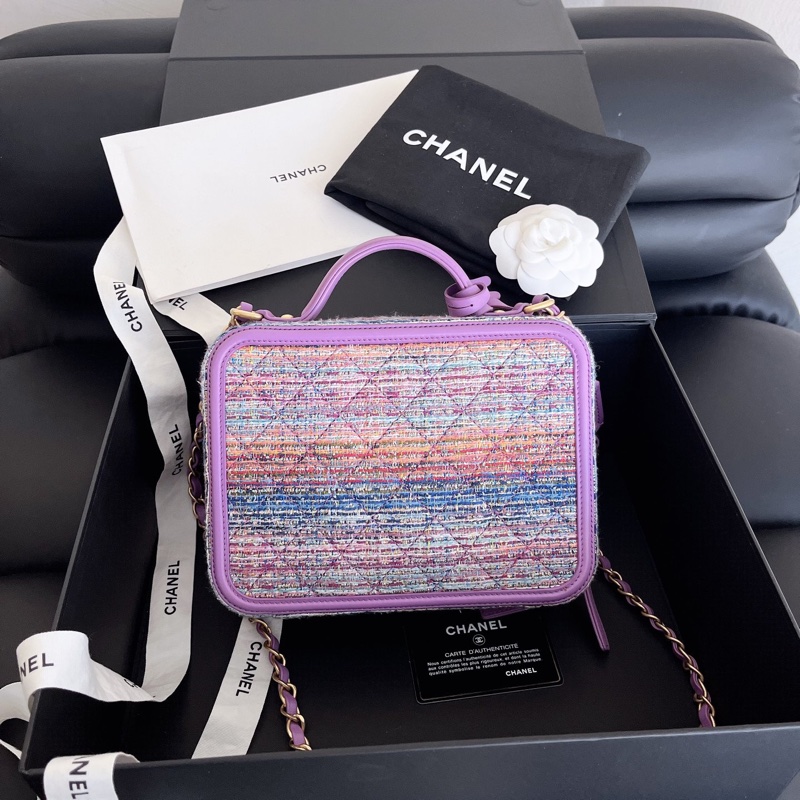 【近新閒置品】chanel 香奈兒香芋紫中號編織毛呢29開相機包手提肩背斜挎包鏈條包-9