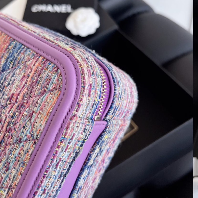 【近新閒置品】chanel 香奈兒香芋紫中號編織毛呢29開相機包手提肩背斜挎包鏈條包-10