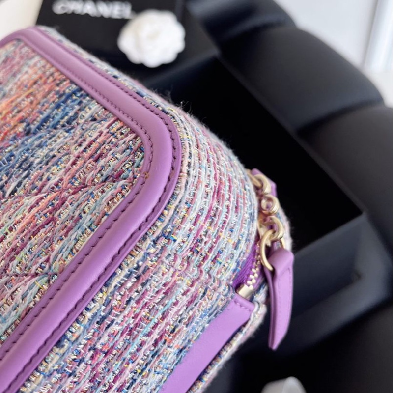 【近新閒置品】chanel 香奈兒香芋紫中號編織毛呢29開相機包手提肩背斜挎包鏈條包-12