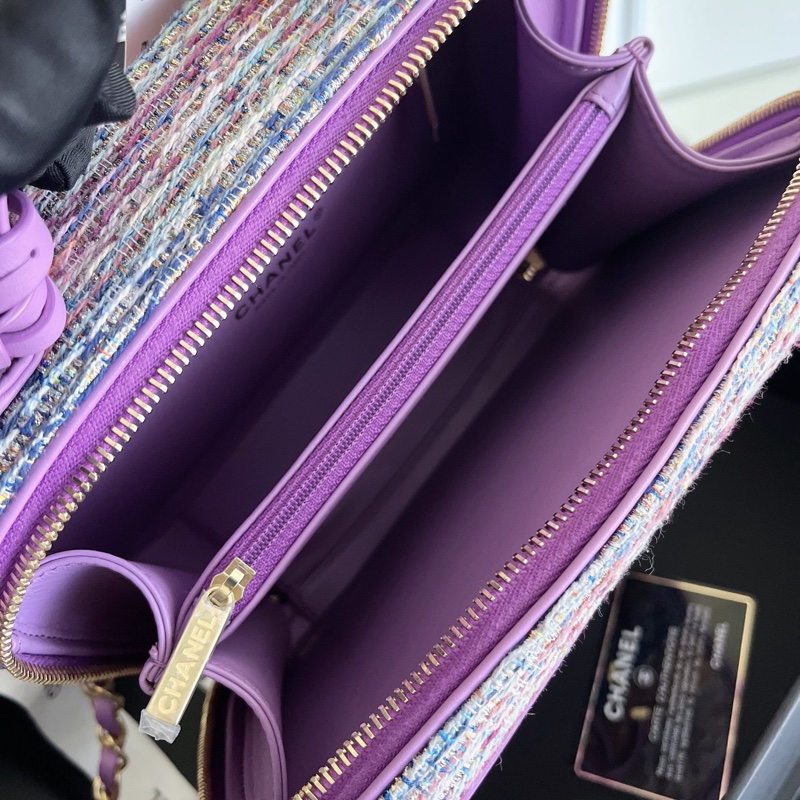 【近新閒置品】chanel 香奈兒香芋紫中號編織毛呢29開相機包手提肩背斜挎包鏈條包-14