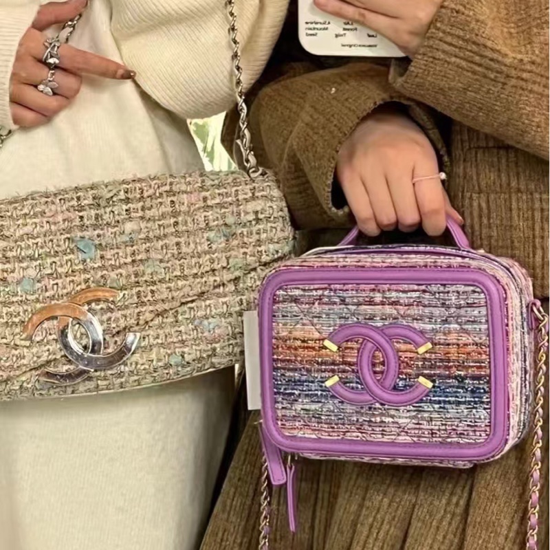 【近新閒置品】chanel 香奈兒香芋紫中號編織毛呢29開相機包手提肩背斜挎包鏈條包-19