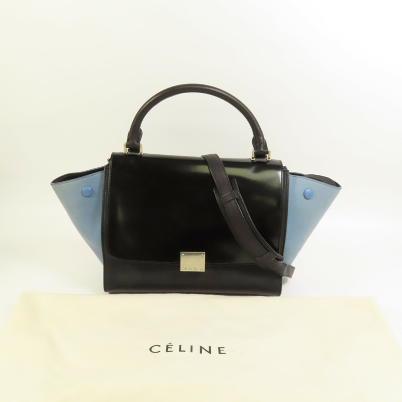 CELINE 牛皮皮革Trapeze銀扣手挽肩背兩用袋-9