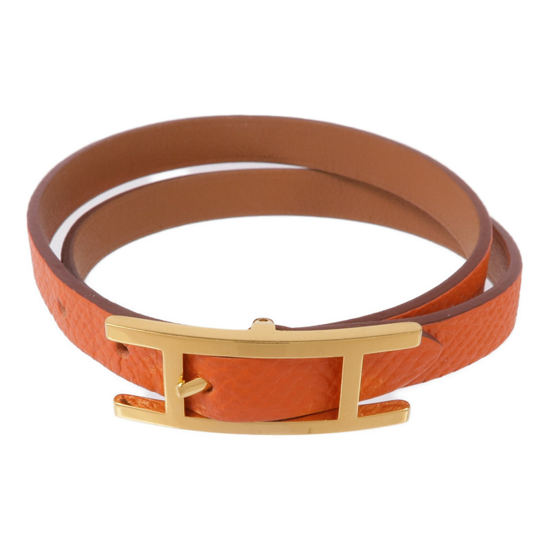 HERMES Epsom/Swift皮革Behapi Double Tour Bracelet金扣手帶-0