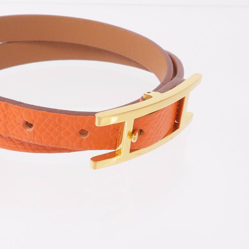 HERMES Epsom/Swift皮革Behapi Double Tour Bracelet金扣手帶-4