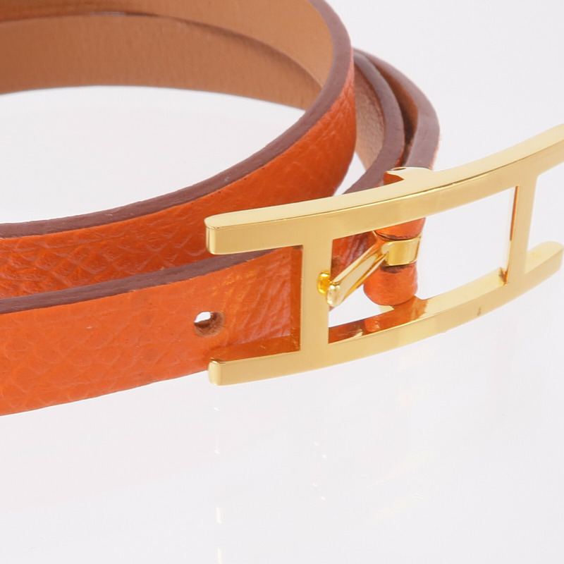 HERMES Epsom/Swift皮革Behapi Double Tour Bracelet金扣手帶-5