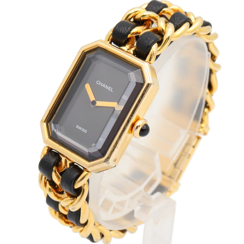 香奈兒 Premiere M 系列腕錶，鍍金，皮革錶帶，女士款，黑色，H0001-1