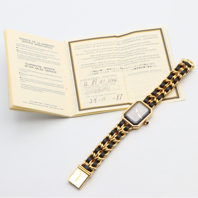 香奈兒 Premiere M 系列腕錶，鍍金，皮革錶帶，女士款，黑色，H0001-8