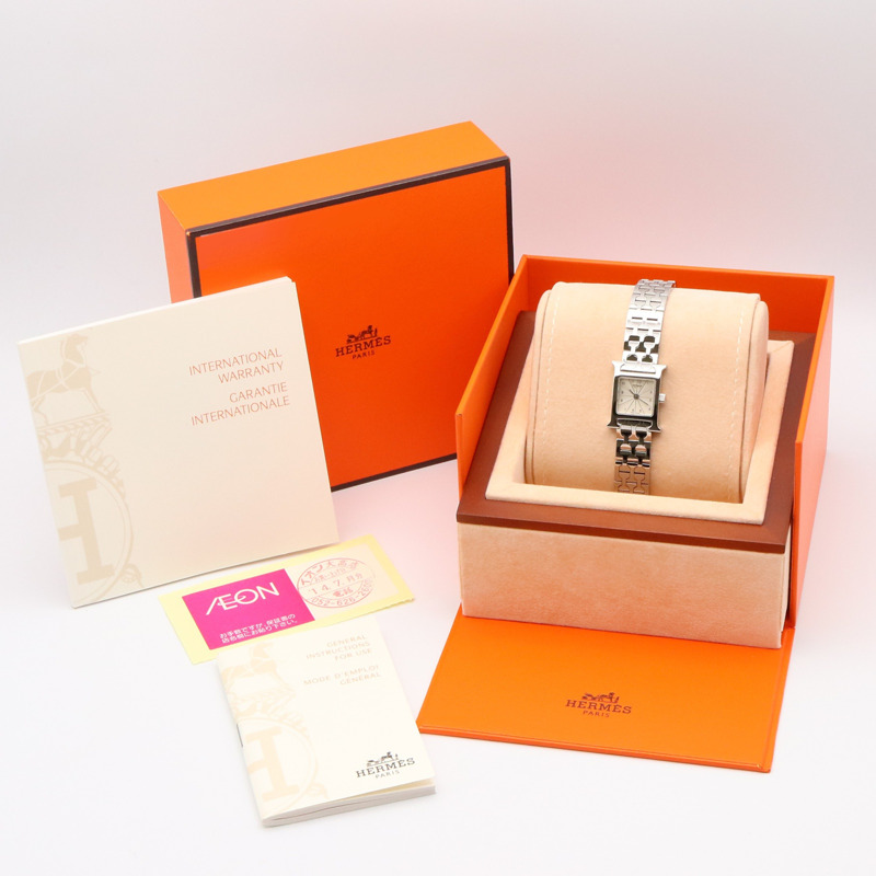 愛馬仕H系列腕錶，不鏽鋼材質，女士款，銀色，型號HH1.110-9