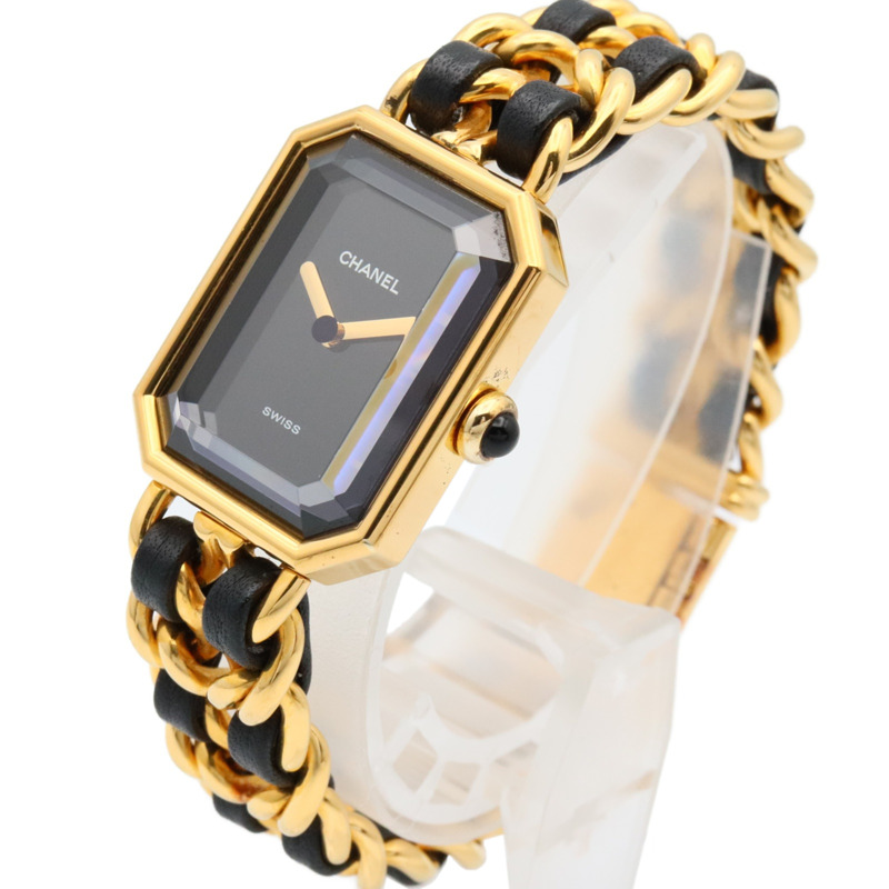 香奈兒 Premiere M 系列腕錶，鍍金，皮革錶帶，女士款，黑色，H0001-1