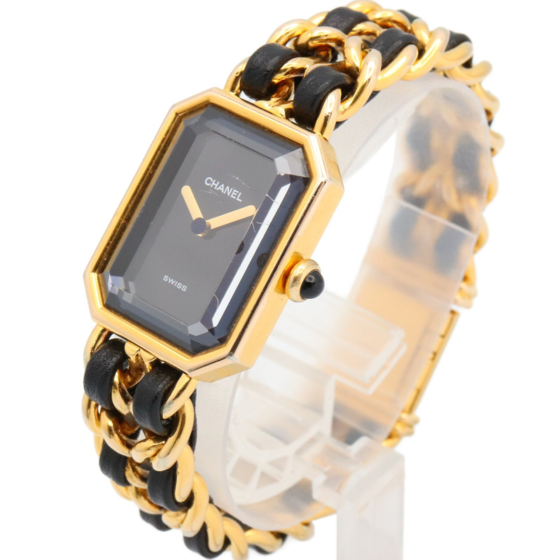香奈兒 Premiere M 系列腕錶，鍍金，皮革錶帶，女士款，黑色，H0001-1