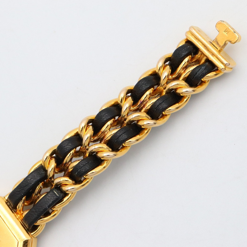 香奈兒 Premiere M 系列腕錶，鍍金，皮革錶帶，女士款，黑色，H0001-12