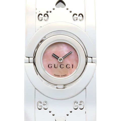 Gucci Twirl Heart 手鐲腕錶，不鏽鋼材質，女士款，粉紅色，粉紅色錶殼，112