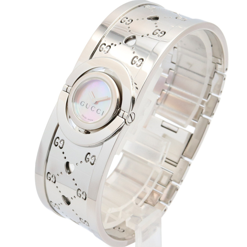 Gucci Twirl Heart 手鐲腕錶，不鏽鋼材質，女士款，粉紅色，粉紅色錶殼，112-1