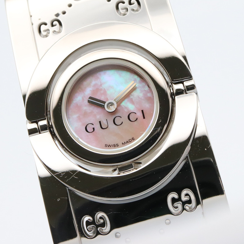 Gucci Twirl Heart 手鐲腕錶，不鏽鋼材質，女士款，粉紅色，粉紅色錶殼，112-2