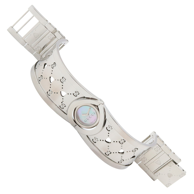 Gucci Twirl Heart 手鐲腕錶，不鏽鋼材質，女士款，粉紅色，粉紅色錶殼，112-3