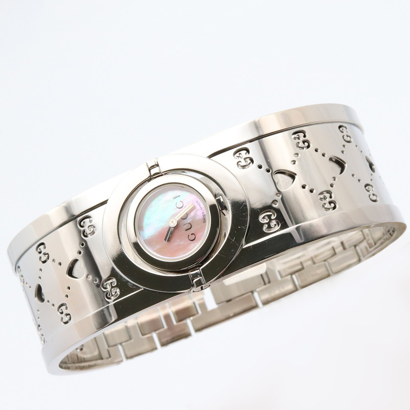 Gucci Twirl Heart 手鐲腕錶，不鏽鋼材質，女士款，粉紅色，粉紅色錶殼，112-8