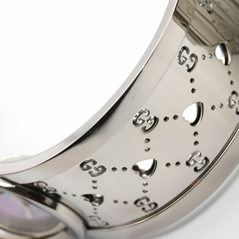 Gucci Twirl Heart 手鐲腕錶，不鏽鋼材質，女士款，粉紅色，粉紅色錶殼，112-10