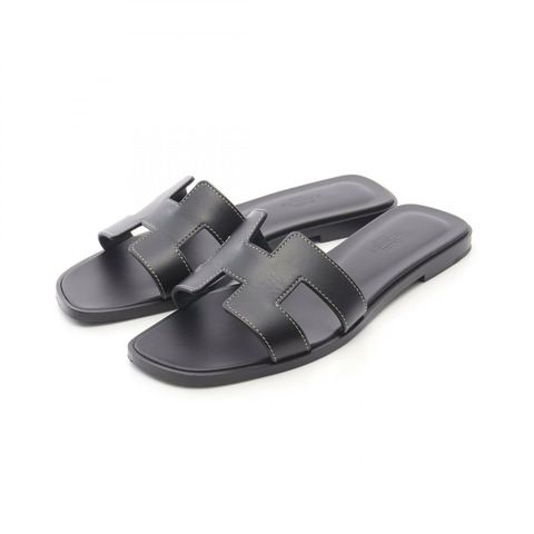 愛馬仕 Oran 涼鞋 H021056Z Box 小牛皮 黑色 二手 女款 #36 1/2