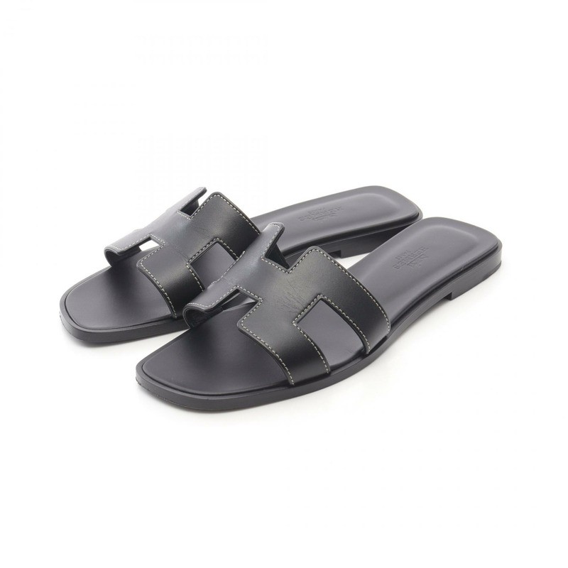 愛馬仕 Oran 涼鞋 H021056Z Box 小牛皮 黑色 二手 女款 #36 1/2-0