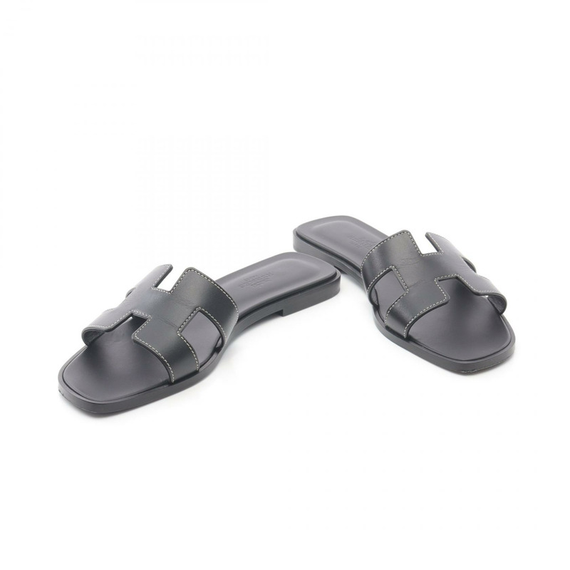 愛馬仕 Oran 涼鞋 H021056Z Box 小牛皮 黑色 二手 女款 #36 1/2-2