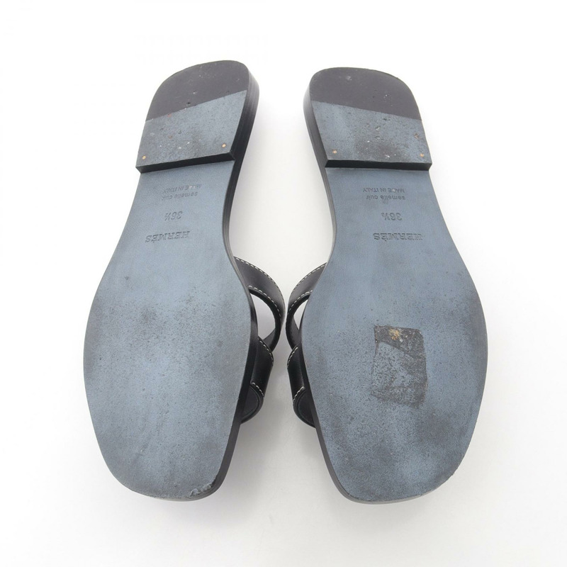 愛馬仕 Oran 涼鞋 H021056Z Box 小牛皮 黑色 二手 女款 #36 1/2-3