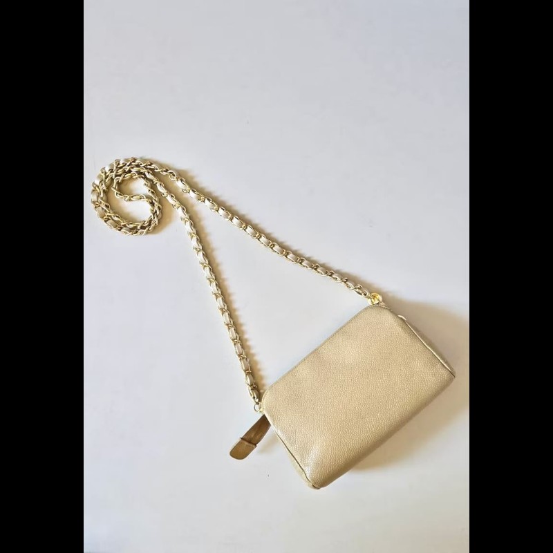 【LA LUNE】絕版中古包 Chanel米杏色魚子醬皮革斜背包 單肩包 側背包 二手-2