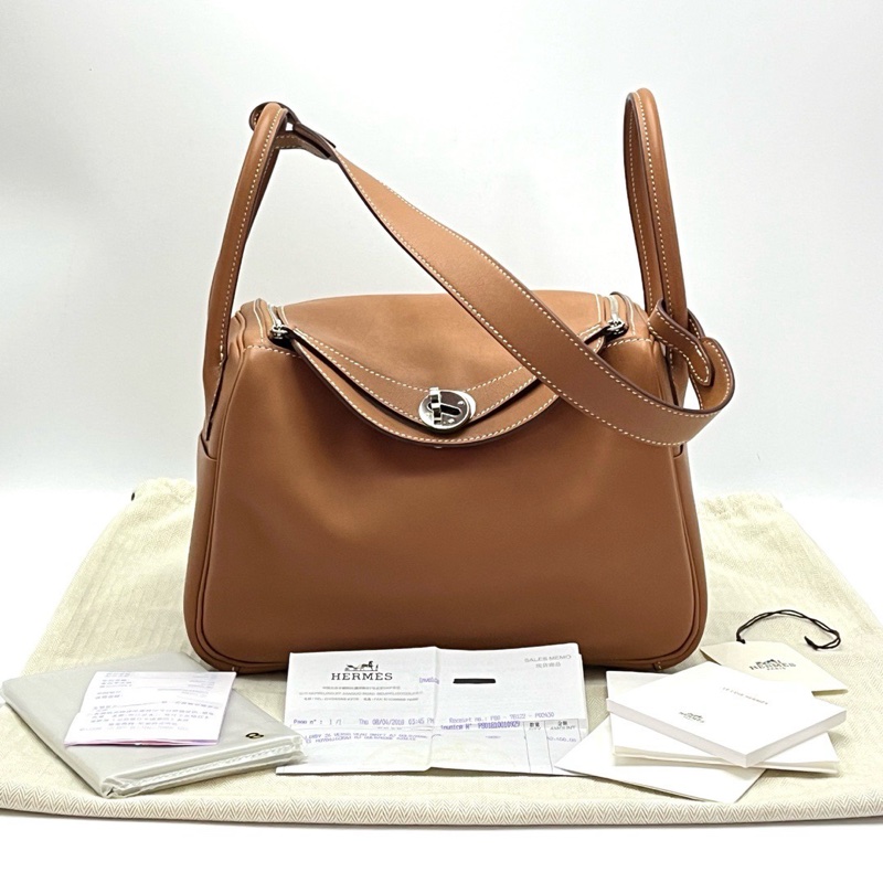 Hermes 愛馬仕 Lindy 林迪包26/金棕內拼粉銀扣/98新美品-0