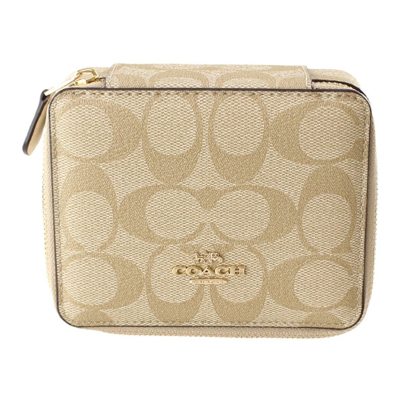 【COACH】滿版LOGO皮革收納盒-卡其白-0