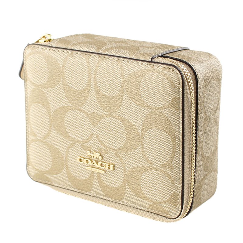 【COACH】滿版LOGO皮革收納盒-卡其白-1