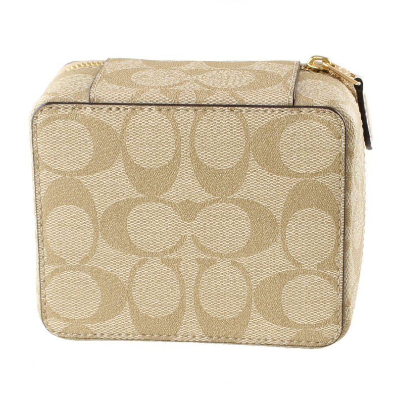 【COACH】滿版LOGO皮革收納盒-卡其白-2