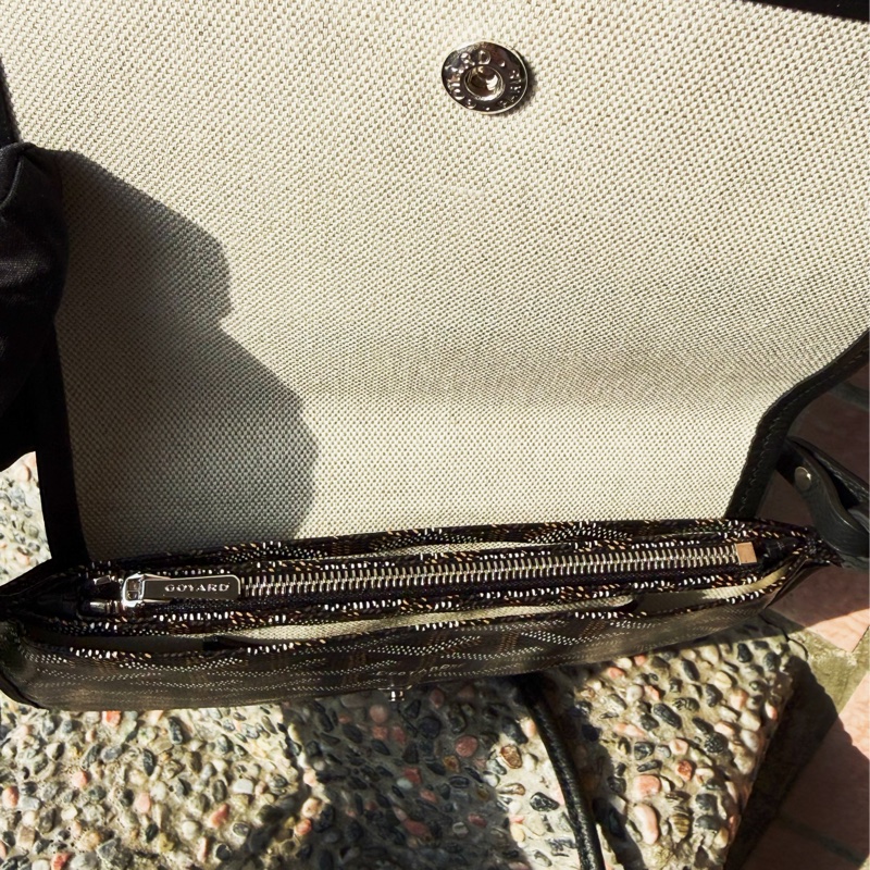 全新GOYARD Plumet黑色帆布信封包郵差包斜背包-8