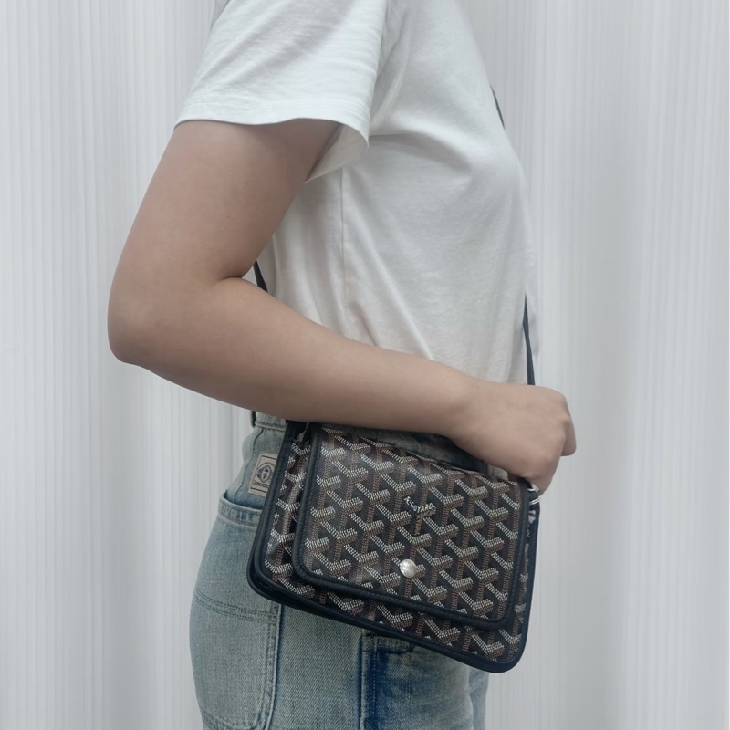 全新GOYARD Plumet黑色帆布信封包郵差包斜背包-16