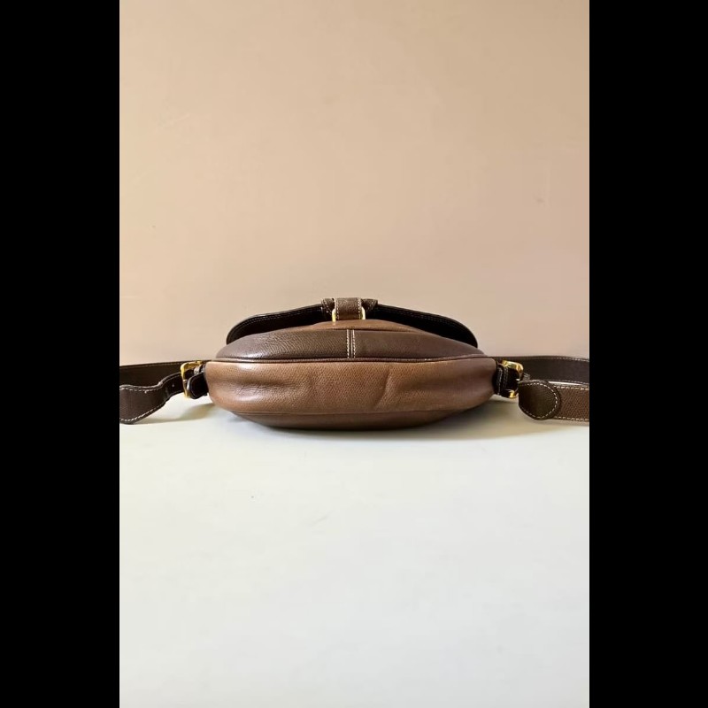 【LA LUNE】絕版古董包 Loewe咖啡色馬鞍側背包 斜背包 皮革包 單肩包 中古包-3