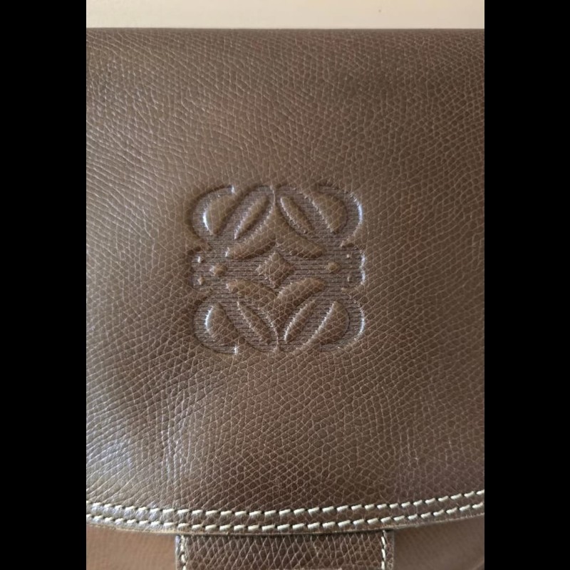 【LA LUNE】絕版古董包 Loewe咖啡色馬鞍側背包 斜背包 皮革包 單肩包 中古包-4